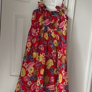 Fate Tropical Fruit Print Red Maxi Dress